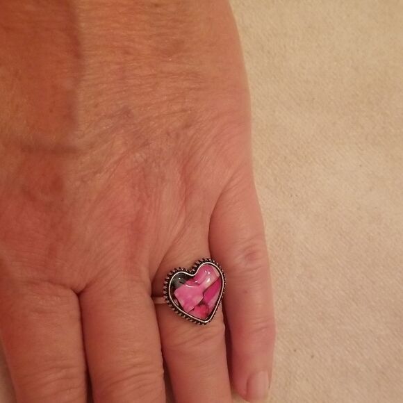 Heart pink &  silvertone ring size 8 - Picture 6 of 8